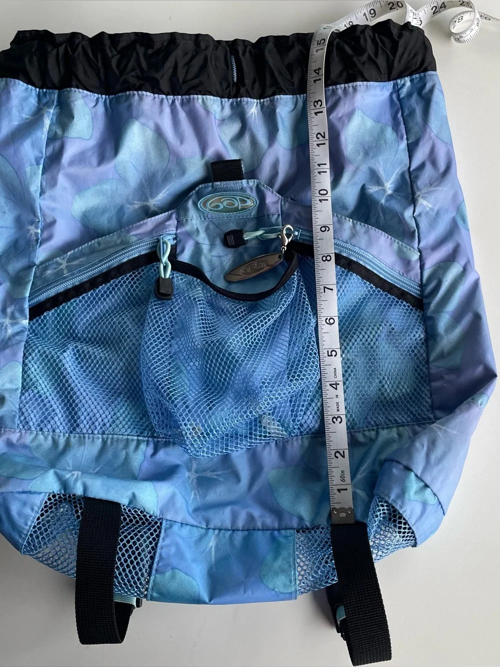 Vintage GAP Beach Backpack Mesh Swim Bag Blue Purple Y2K Drawstring Bag - Picture 8 of 8